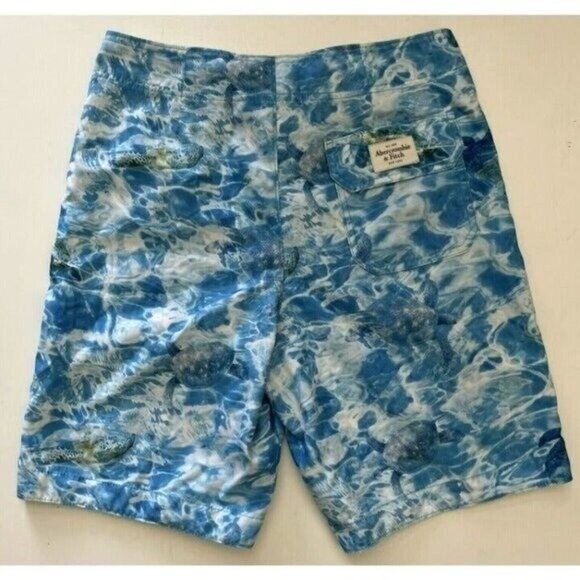Abercrombie & Fitch Swim Trunks Mens Small Blue Board‎ Shorts Waves Turtle - Picture 2 of 6